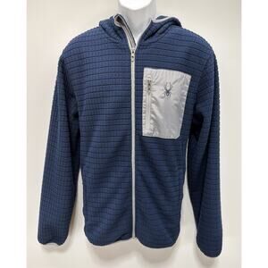 Spyder Men's Full Zip Jacket Hoodie Fleece Dry Thermo Web Blue Textured Medium